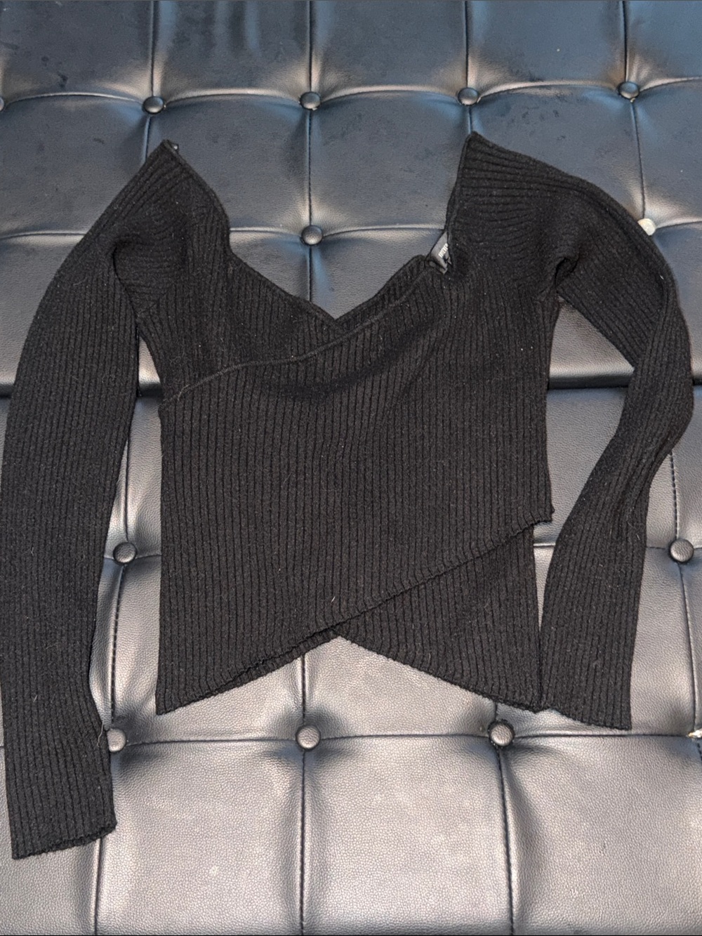 Forever 21 Black Off-the-Shoulder Ribbed Wrap Sweater